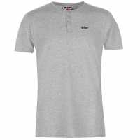 Lee Cooper Мъжка Тениска Essentials 3 Button T Shirt Mens Grey Marl Мъжки ризи