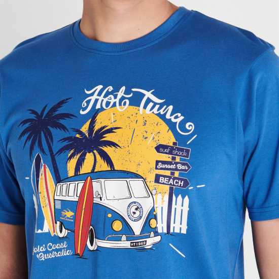 Hot Tuna Мъжка Тениска Обло Деколте Crew T Shirt Mens Синьо-зелено Мъжки тениски и фланелки