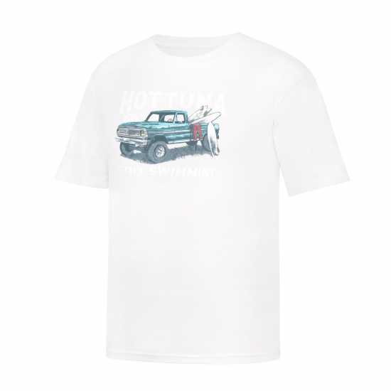 Hot Tuna Мъжка Тениска Обло Деколте Crew T Shirt Mens Aqua Truck Мъжко облекло за едри хора