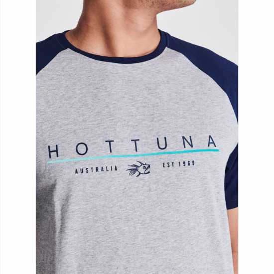 Hot Tuna Мъжка Тениска Обло Деколте Crew T Shirt Mens Grey Raglan Мъжко облекло за едри хора