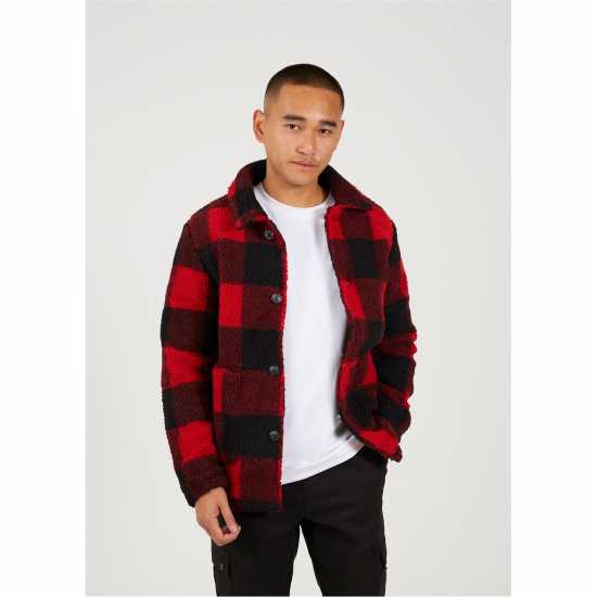 Brave Soul Треньорско Яке Men's Checked Borg Long Sleeve Coach Jacket  