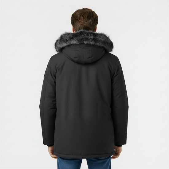 Jack Wills Men's  Water Resistant Wind Resistant Faux Fur Hooded Parka Черно 