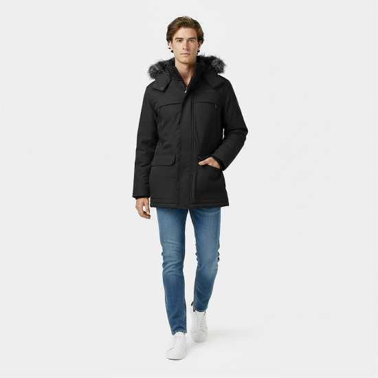 Jack Wills Men's  Water Resistant Wind Resistant Faux Fur Hooded Parka Черно 