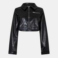 Дамско Яке Cropped Faux Leather Biker Jacket Womens  
