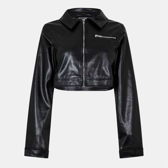 Дамско Яке Cropped Faux Leather Biker Jacket Womens  
