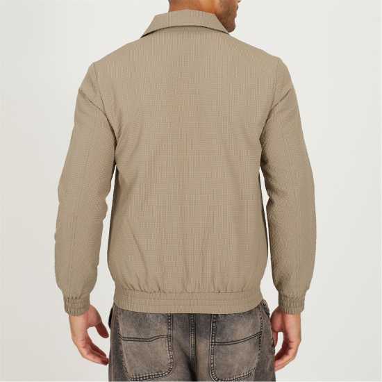 Brave Soul Mens Seersucker Harrington Shacket In Taupe  