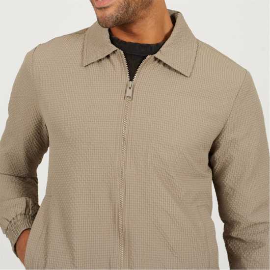 Brave Soul Mens Seersucker Harrington Shacket In Taupe  