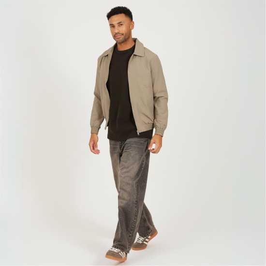 Brave Soul Mens Seersucker Harrington Shacket In Taupe  