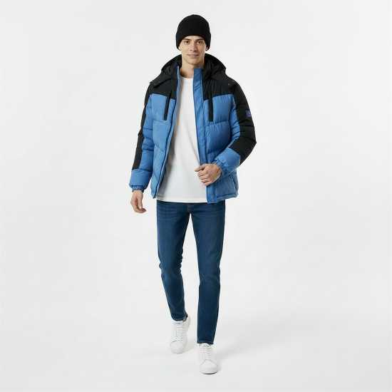 Jack Wills Men's Coast Water And Wind Resistant Hooded Short Puffer Jacket Син/Черен 