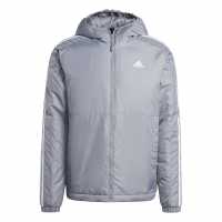 Adidas Мъжко Яке С Качулка 3 Stripe Essential Hooded Jacket Mens Сиво Мъжки якета и палта