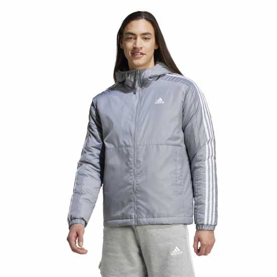 Мъжки якета и палта Adidas Мъжко Яке С Качулка 3 Stripe Essential Hooded Jacket Mens Сиво Adidas Мъжко Яке С Качулка 3 Stripe Essential Hooded Jacket Mens Сиво Мъжки якета и палта
