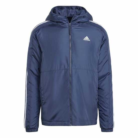 Adidas Men's 3 Stripe Essential Waterproof Wind Resistant Long Sleeve Puffer Jacket Легендарна чернина Мъжки якета и палта