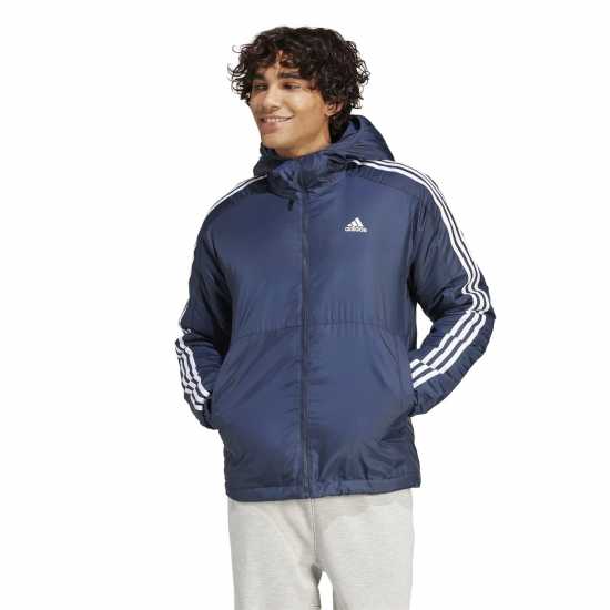 Adidas Men's 3 Stripe Essential Waterproof Wind Resistant Long Sleeve Puffer Jacket Легендарна чернина Мъжки якета и палта