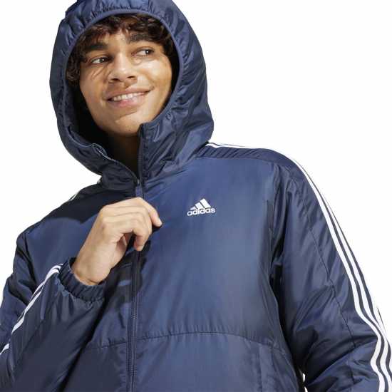 Adidas Men's 3 Stripe Essential Waterproof Wind Resistant Long Sleeve Puffer Jacket Легендарна чернина Мъжки якета и палта