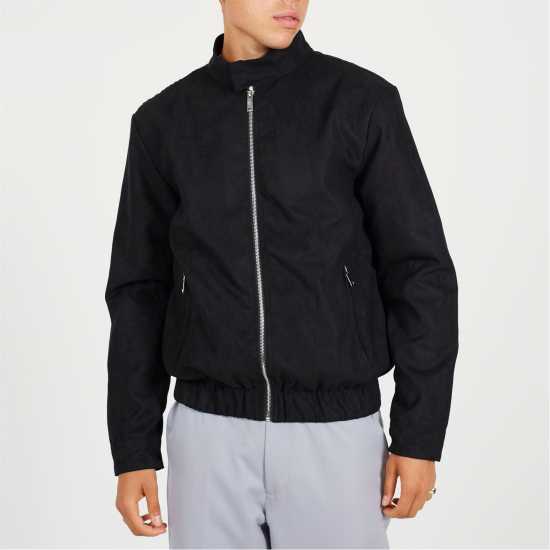 Brave Soul Black Faux Suede Funnel Neck Bomber  