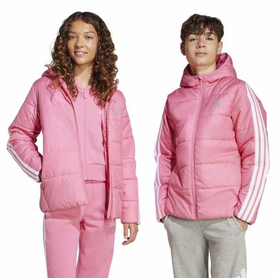 Adidas Unisex Kids Essentials 3S Hooded Long Sleeve Puffer Jacket Розово/Бяло 