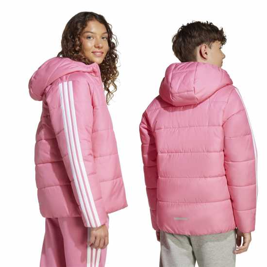 Adidas Unisex Kids Essentials 3S Hooded Long Sleeve Puffer Jacket Розово/Бяло 