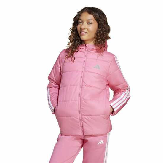 Adidas Unisex Kids Essentials 3S Hooded Long Sleeve Puffer Jacket Розово/Бяло 