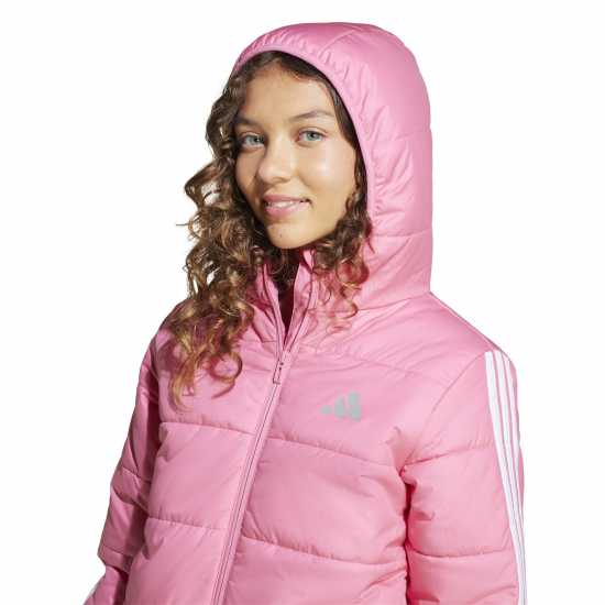 Adidas Unisex Kids Essentials 3S Hooded Long Sleeve Puffer Jacket Розово/Бяло 