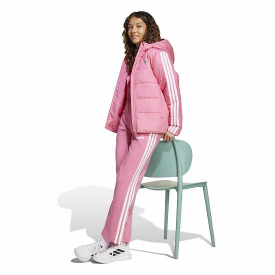 Adidas Unisex Kids Essentials 3S Hooded Long Sleeve Puffer Jacket Розово/Бяло 