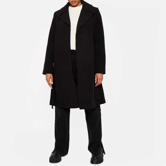 I Saw It First Faux Wool Lined Belted Formal Coat Black - Дамски грейки