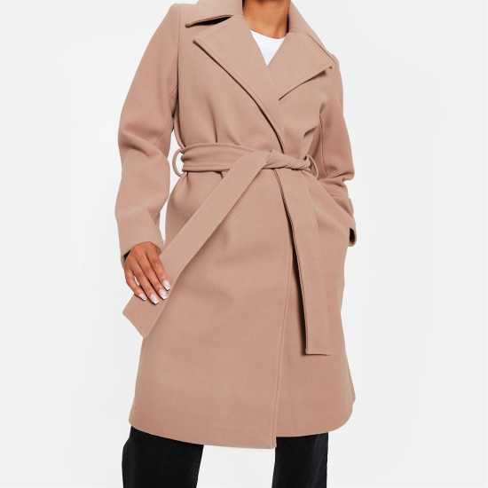 I Saw It First Faux Wool Lined Belted Formal Coat Stone Дамски грейки