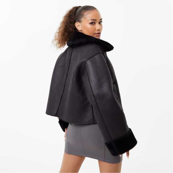 Яке Изкуствена Кожа Jack Wills Reversible Pu & Faux Fur Jacket Black Дамски грейки