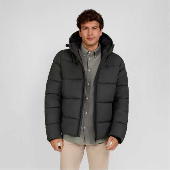 Ватирано Яке Men Padded Jacket With Hood Zip Pockets Khaki  
