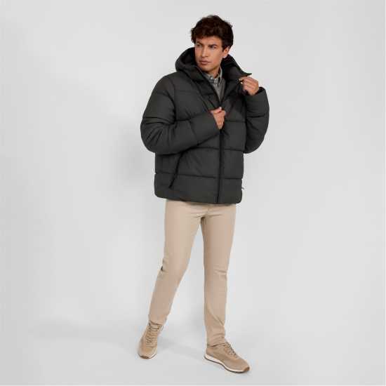 Ватирано Яке Men Padded Jacket With Hood Zip Pockets Khaki  