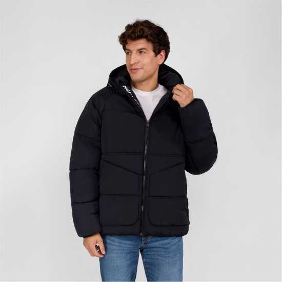 Ватирано Яке Boys Quilted Jacket With Hood And Zip Pockets Black  