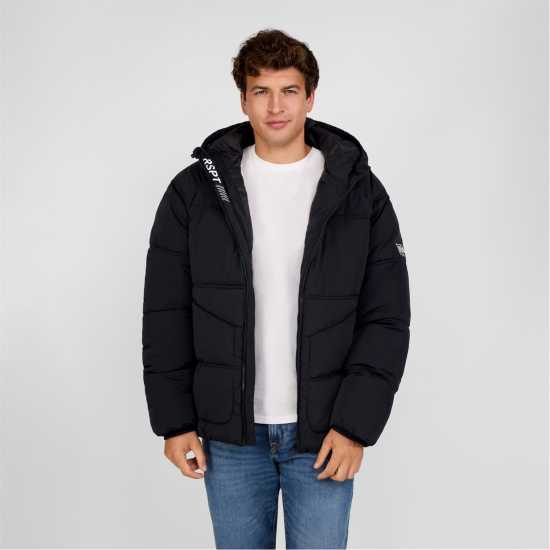 Ватирано Яке Boys Quilted Jacket With Hood And Zip Pockets Black  
