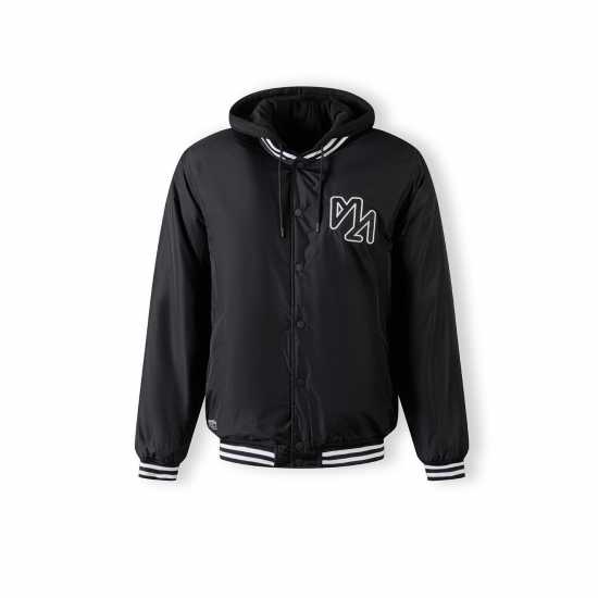Men Baseball Style Jacket Detachable Hood Black  