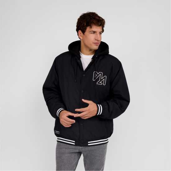 Men Baseball Style Jacket Detachable Hood Black  