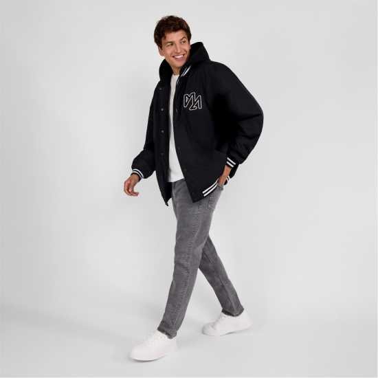 Men Baseball Style Jacket Detachable Hood Black  