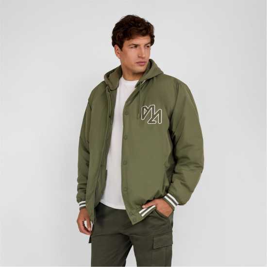 Men Baseball Style Jacket Detachable Hood Khaki  