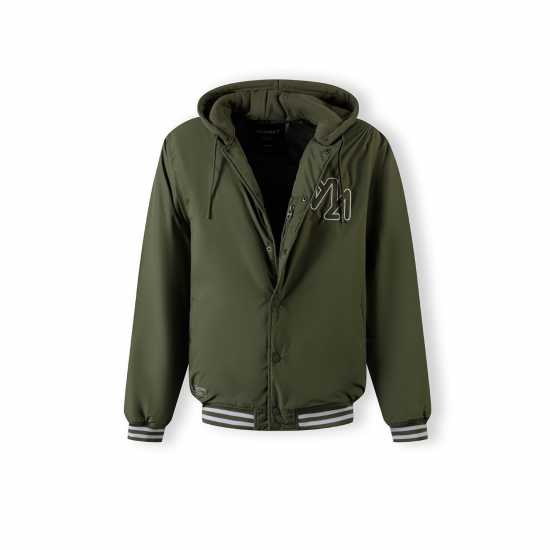 Men Baseball Style Jacket Detachable Hood Khaki  