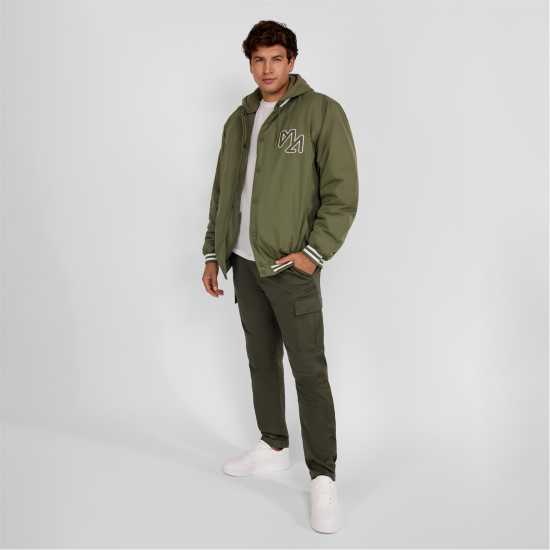 Men Baseball Style Jacket Detachable Hood Khaki  