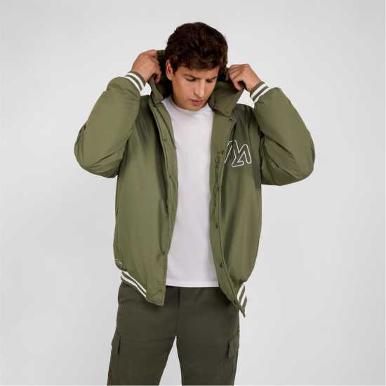 Men Baseball Style Jacket Detachable Hood Khaki  