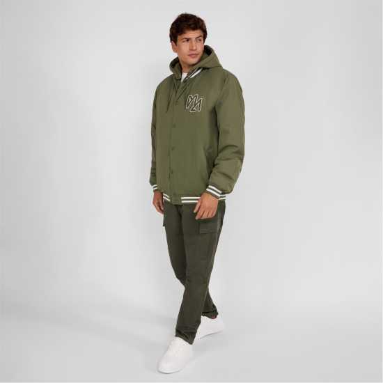 Men Baseball Style Jacket Detachable Hood Khaki  
