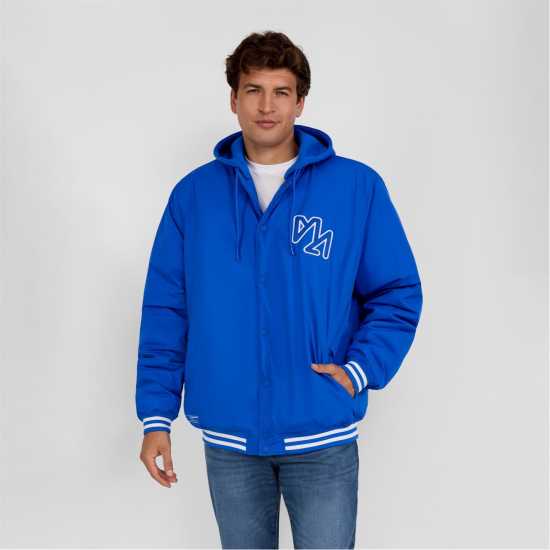 Men Baseball Style Jacket Detachable Hood Cobalt Blue  