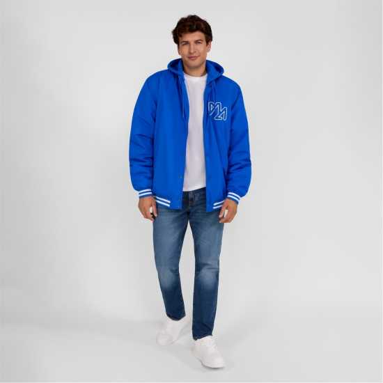 Men Baseball Style Jacket Detachable Hood Cobalt Blue  