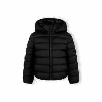 Ватирано Яке Girls Quilted Jacket Detachable Hood Zip Black  