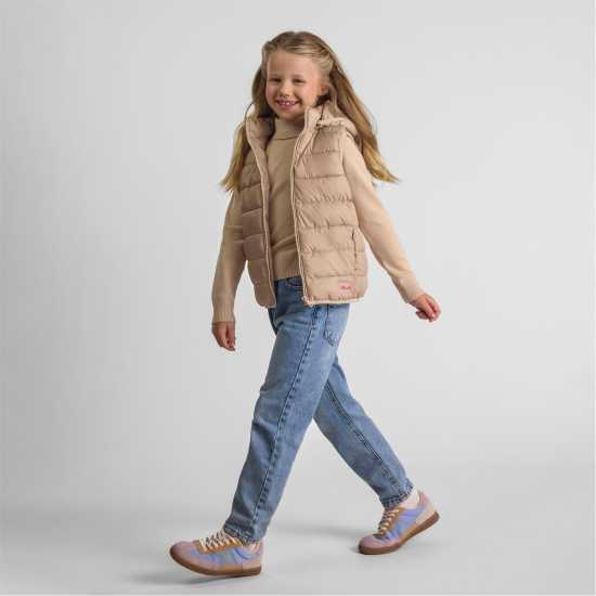 Girls Quilted Gilet Removable Hood Beige  