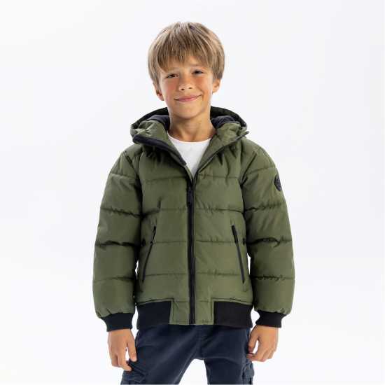 Ватирано Яке Boys Padded Jacket With Hood Zipped Pockets Khaki Ватирано Яке Boys Padded Jacket With Hood Zipped Pockets Khaki