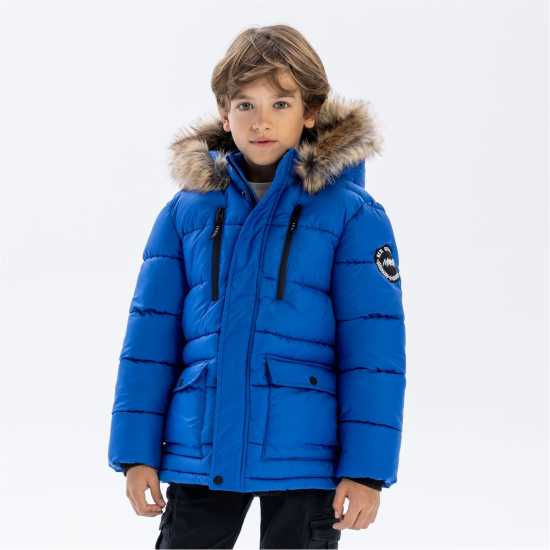 Яке За Момчета Boys Jacket Detachable Faux Fur Hood Cobalt Blue  