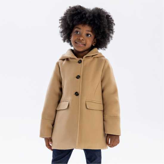 Girls Padded Coat With Button Fastening Beige Girls Padded Coat With Button Fastening Beige