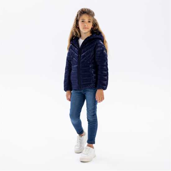 Яке С Качулка Girls Quilted Hooded Jacket With Zip Navy  