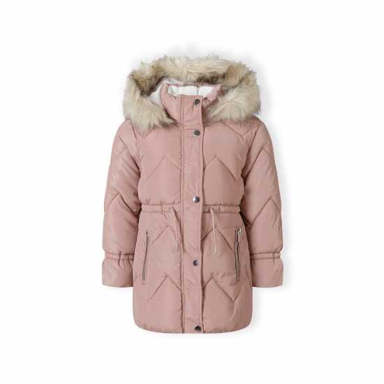 Ватирано Яке Girls Mid Length Quilted Jacket Faux Fur Hood Pink Ватирано Яке Girls Mid Length Quilted Jacket Faux Fur Hood Pink
