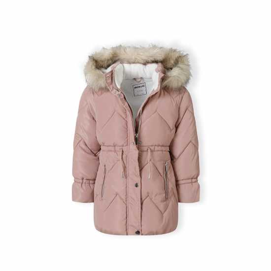 Ватирано Яке Girls Mid Length Quilted Jacket Faux Fur Hood Pink Ватирано Яке Girls Mid Length Quilted Jacket Faux Fur Hood Pink
