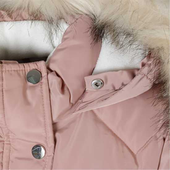 Ватирано Яке Girls Mid Length Quilted Jacket Faux Fur Hood Pink Ватирано Яке Girls Mid Length Quilted Jacket Faux Fur Hood Pink